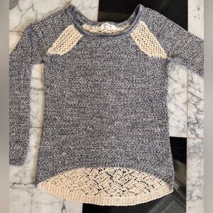 Pink Rose Crochet Knit Sweater Top Sm Cream Gray Open Knit Boho Lightweight